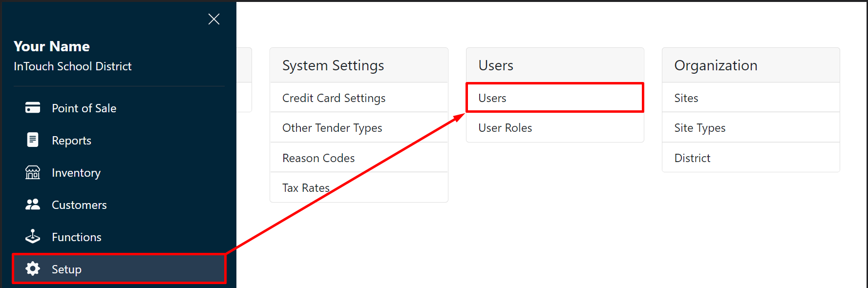 Setup Users menu screenshot