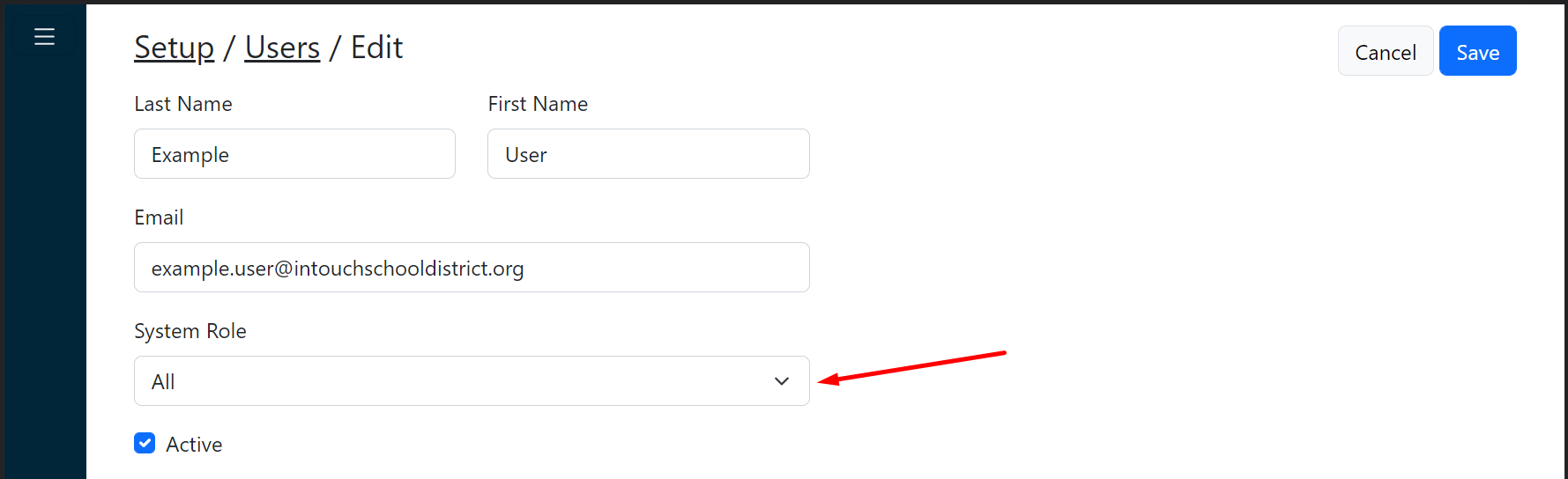 System Role dropdown screenshot