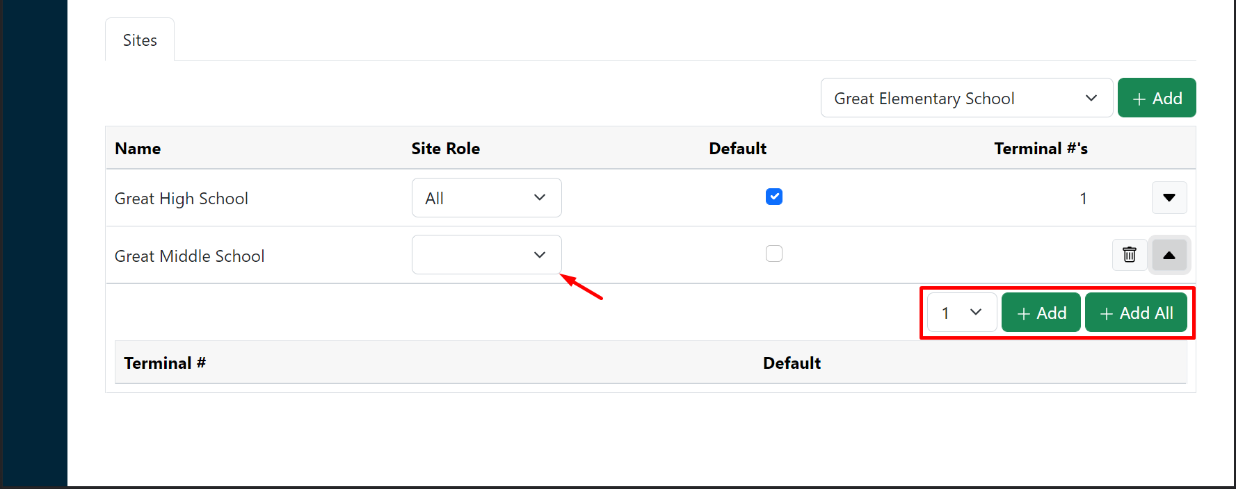 Site and Terminal access screenshot