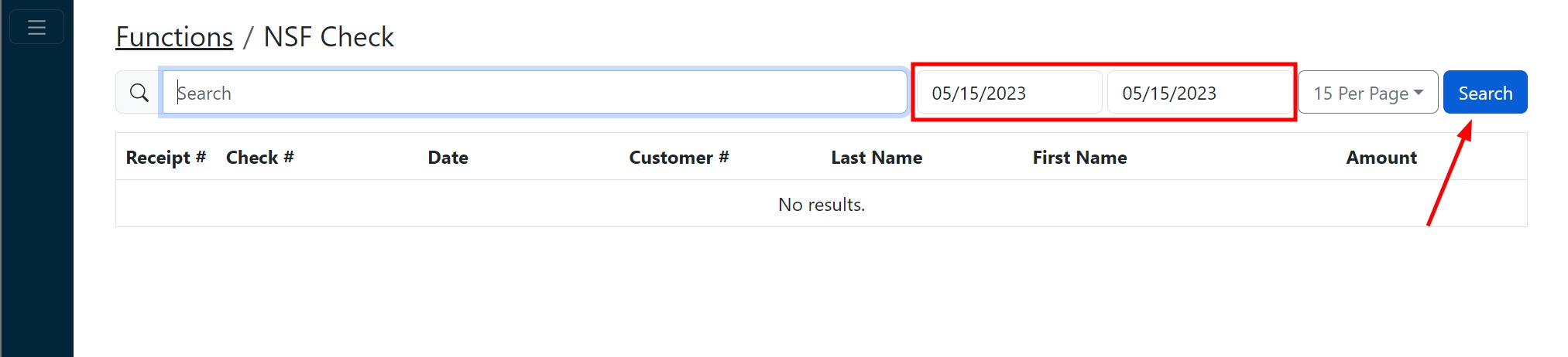 Date range search screenshot