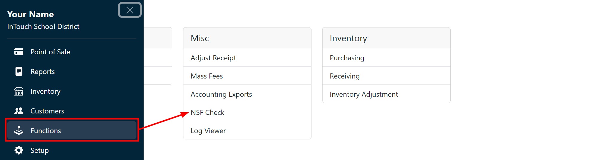 NSF Check menu screenshot