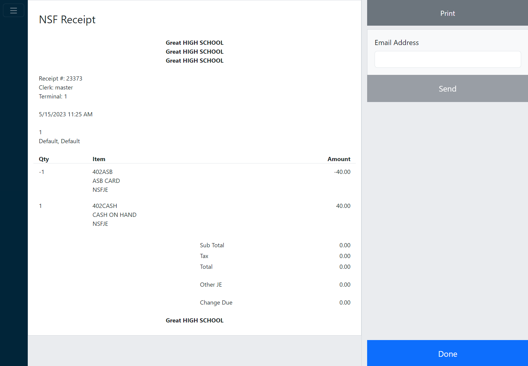 Revenue reversal receipt screenshot