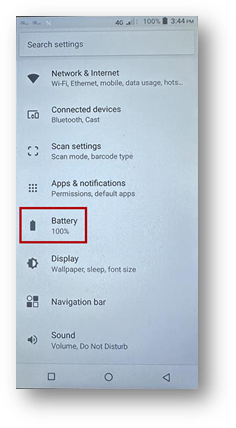 Battery option in Settings