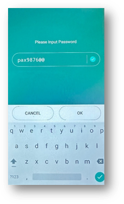 Password entry screen