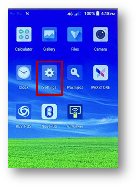 Settings icon on the device home screen