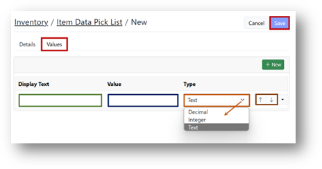 Saved pick list values