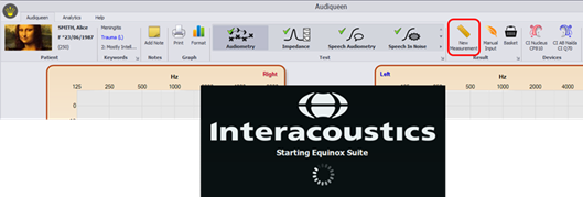 Figure showing how Audiqueen opens a third-party application (e.g. Interacoustics Equinox Suite) to connect with the audiometer.