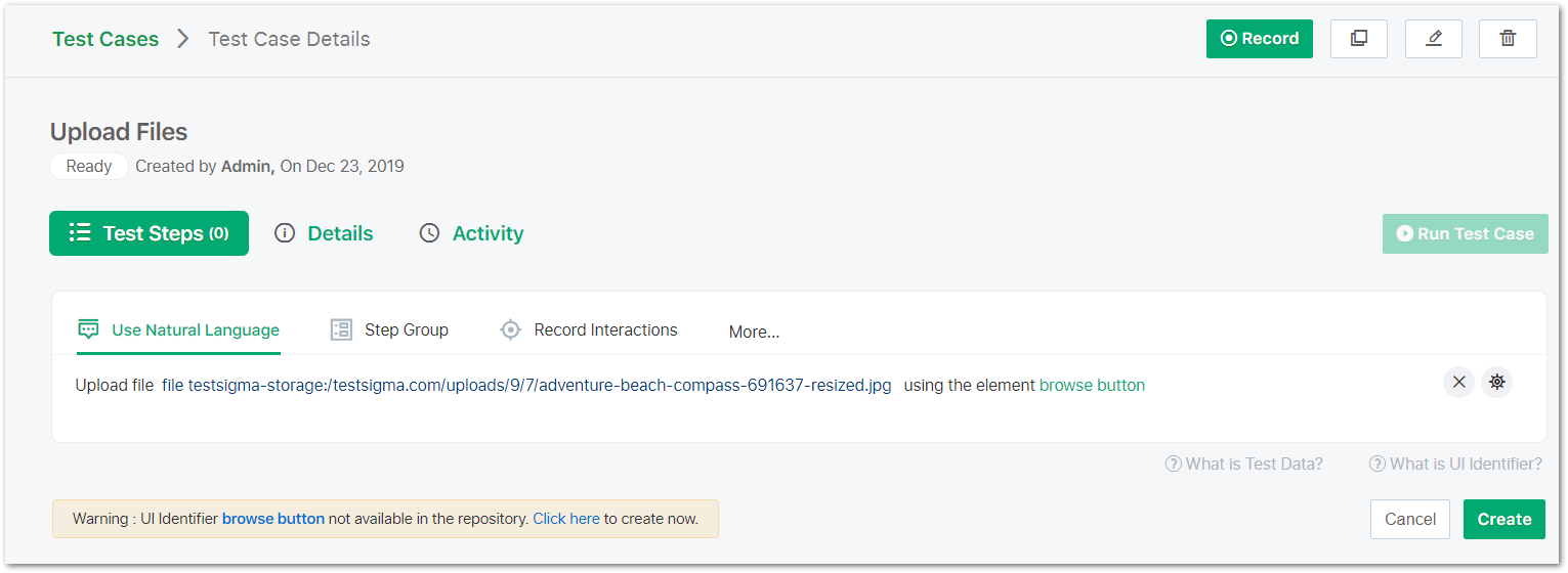 How to create Test Steps for uploading files Help Center