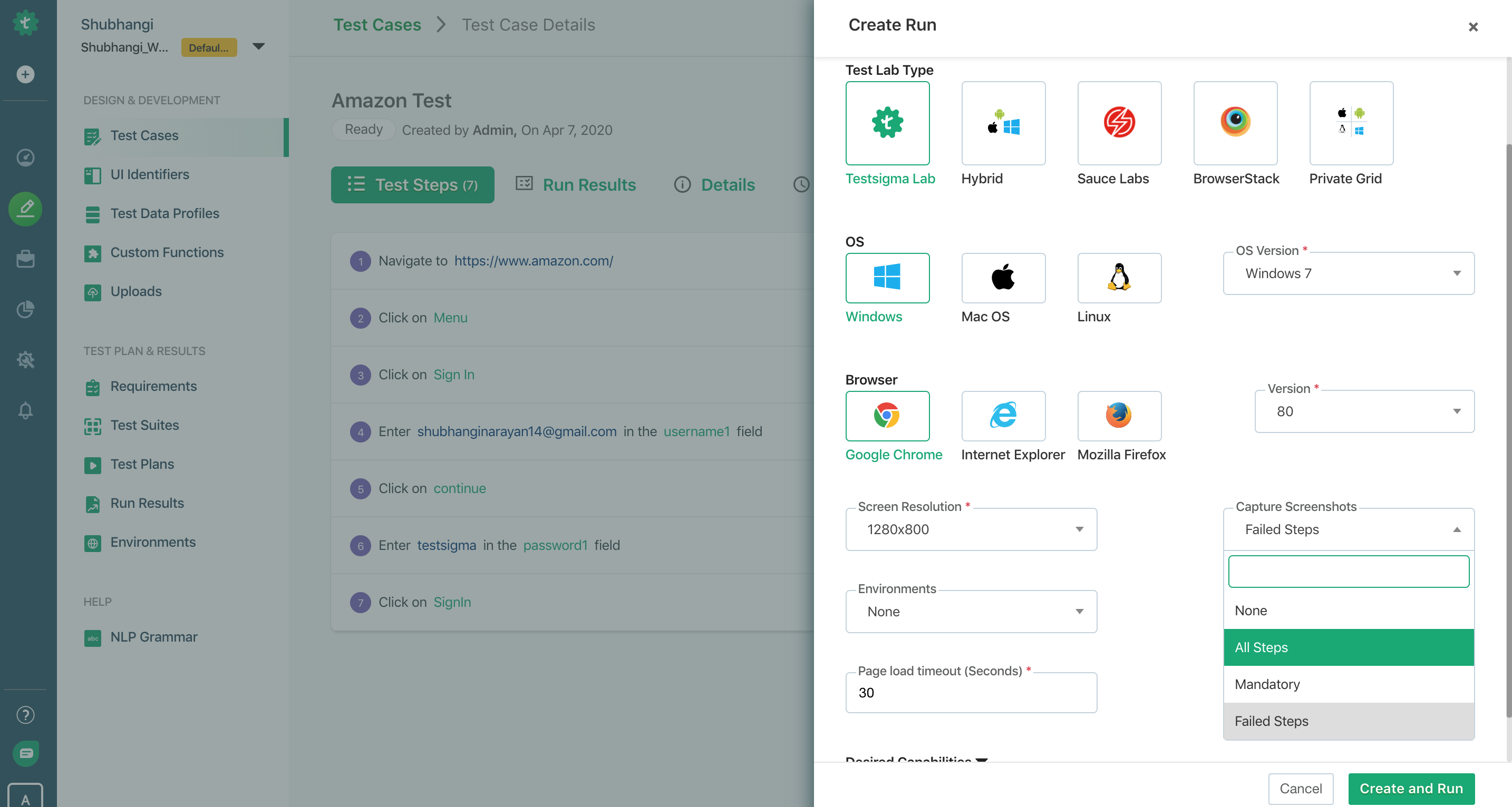 How to enable screenshots for Test Steps in Testsigma? Help Center
