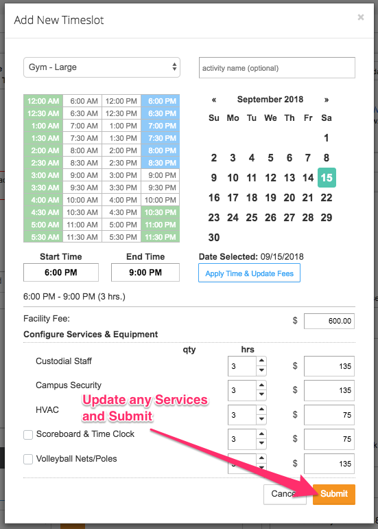 Adding a new date or timeslot to a reservation facilitron helpdesk