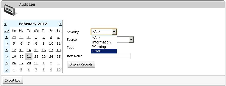 Select Error from Severity Option Select Error from Severity Option
