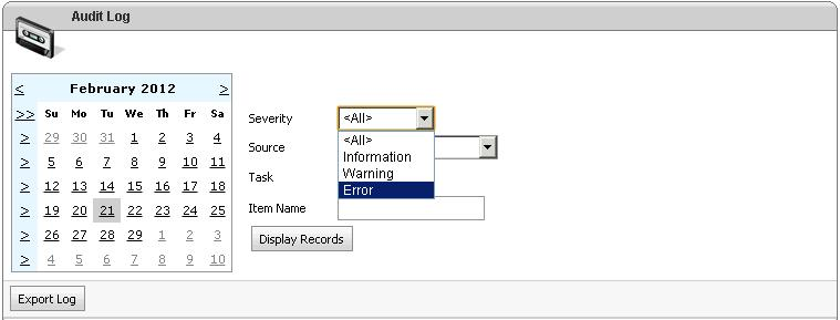 Select Error from Severity Option