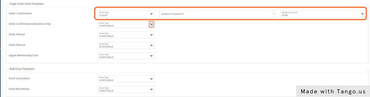Set email type for each email template (ACME Default or Custom)