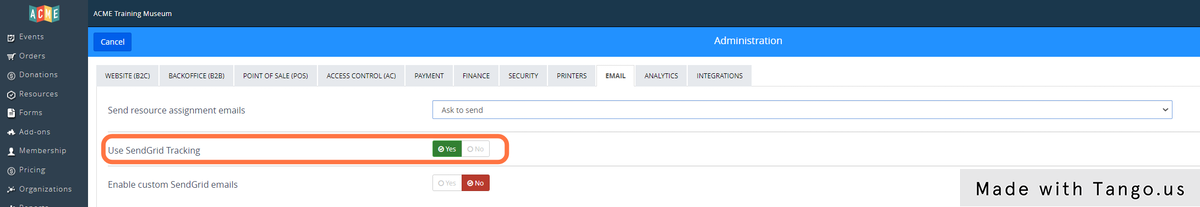 Use Send Grid Tracking (Yes/No)