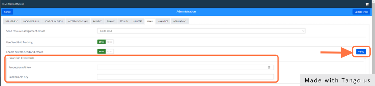 Enter your SendGrid API keys.