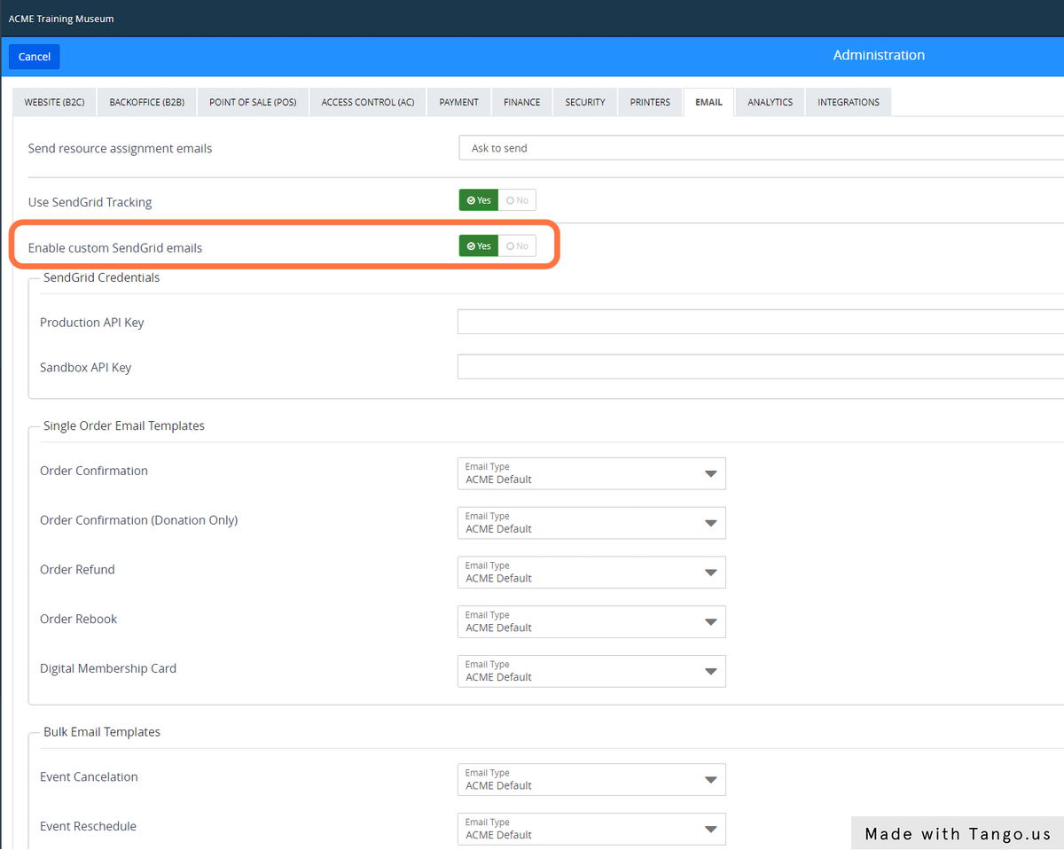 Enable custom SendGrid emails (Yes/No)