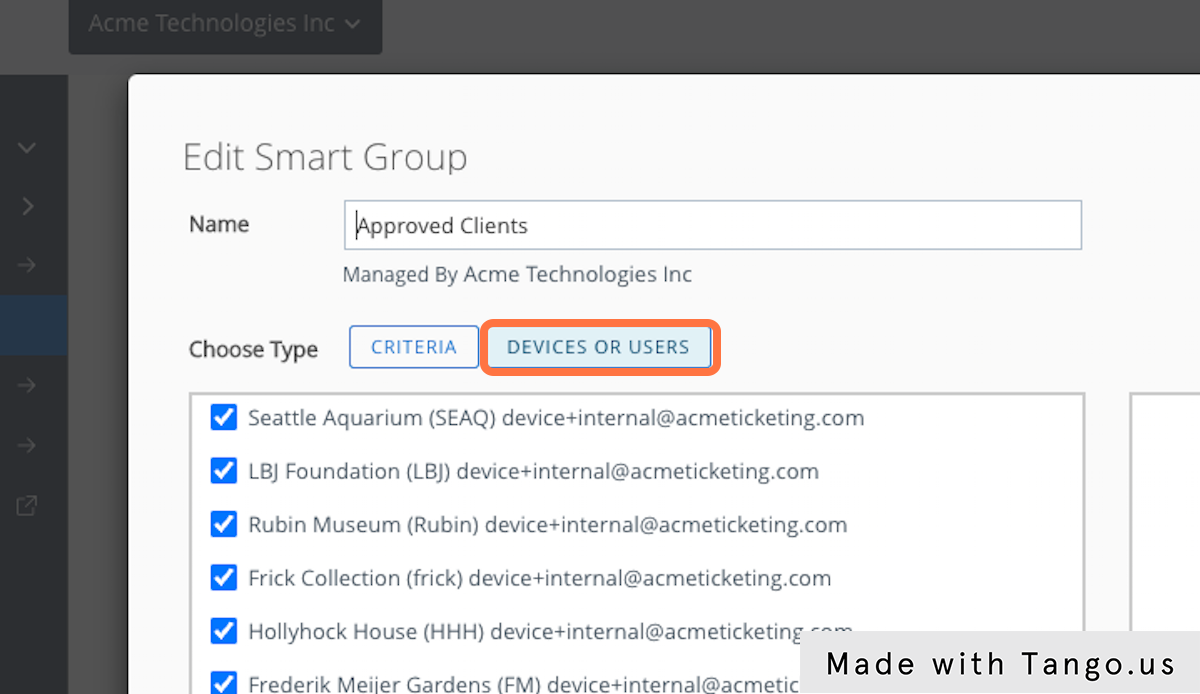 Click on DEVICES OR USERS