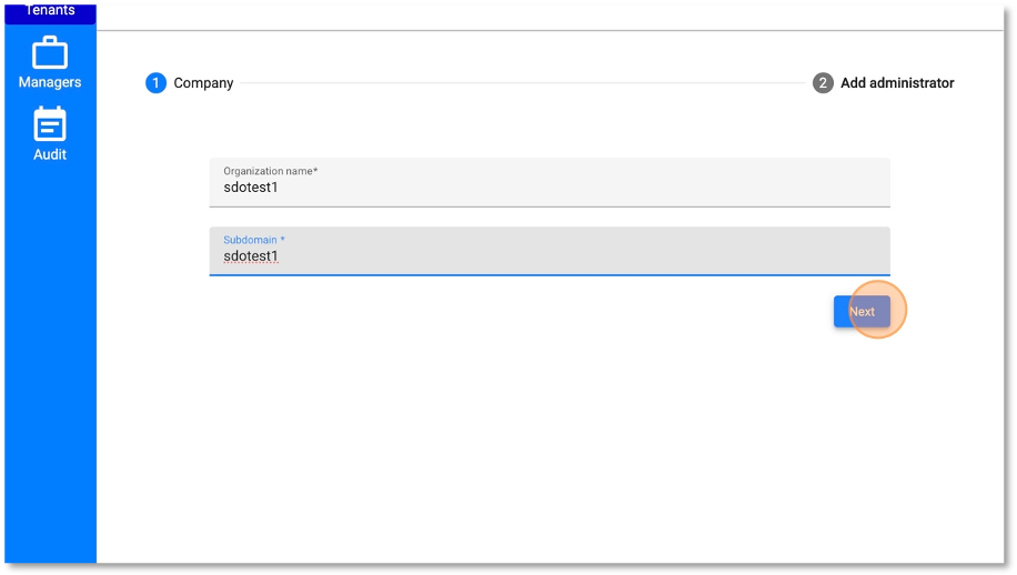 Step 3: Organization Details Form Screenshot