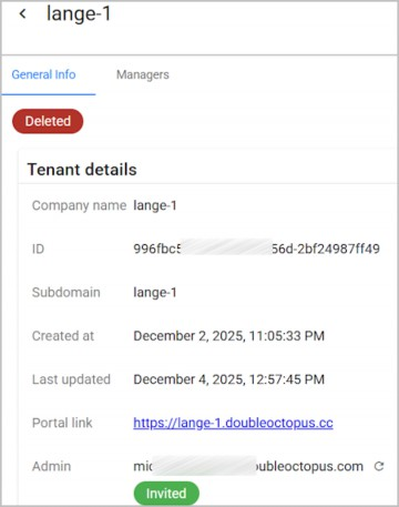Deleted tenant details page