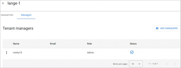 Managers tab of a deleted tenant
