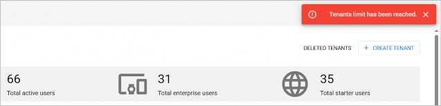 Maximum tenants error message