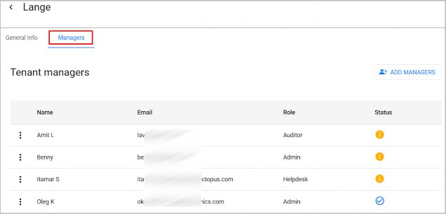 Tenant managers tab