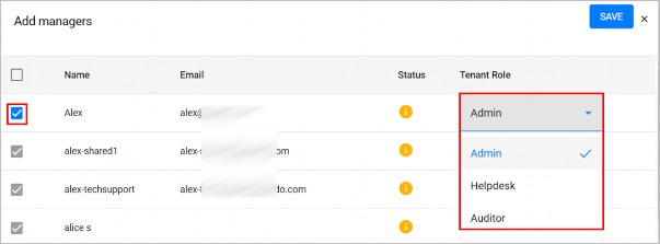 Add managers to tenant popup
