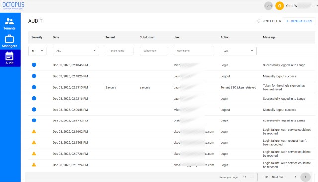Audit events list