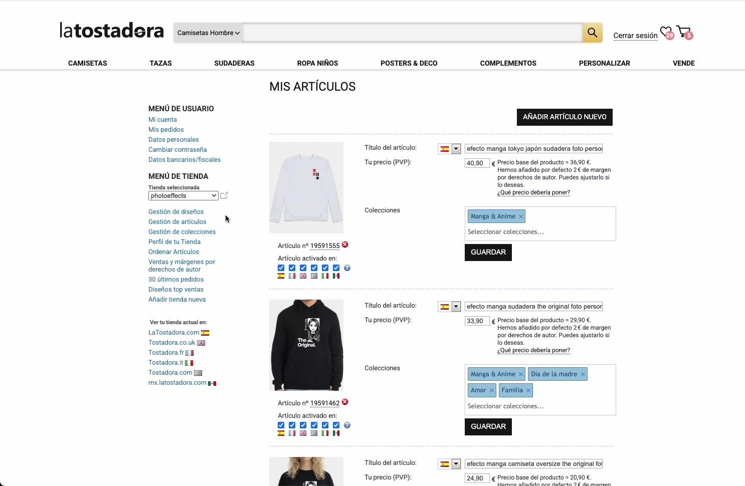 Collection selector on products page