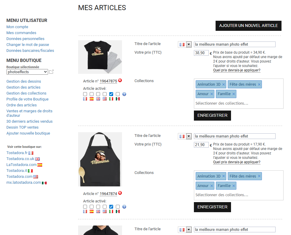 Collection selector on products page