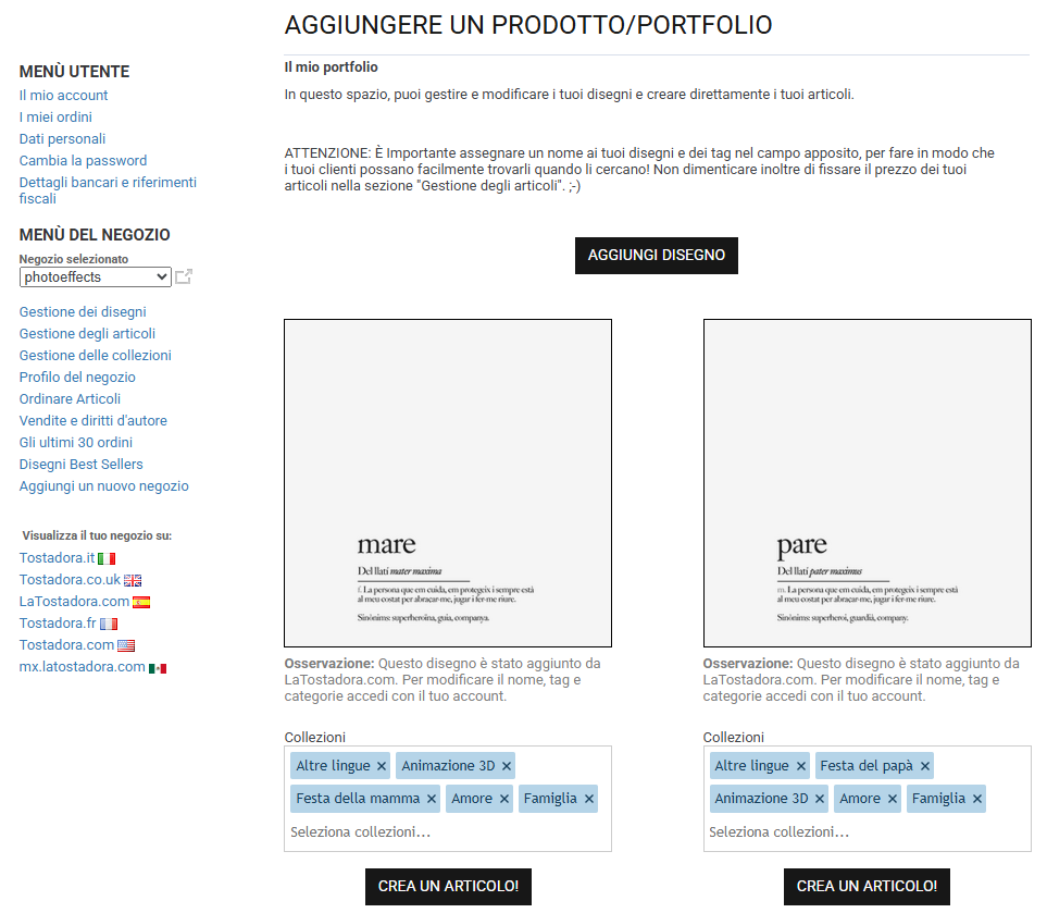Assign to designs Collection selector on designs page