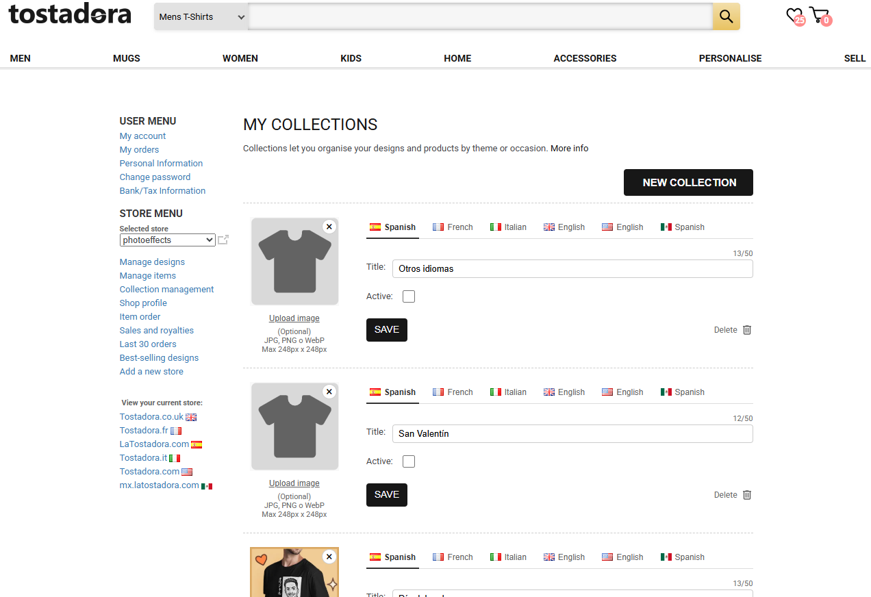 My Collections management page