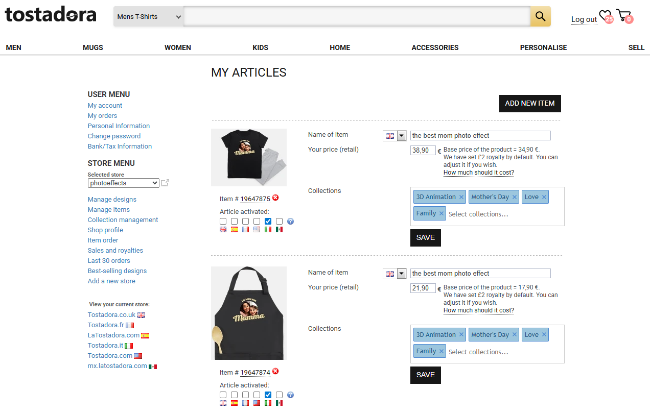 Collection selector on products page