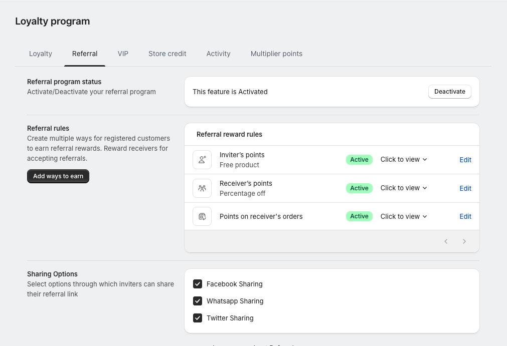 Referral Rules page