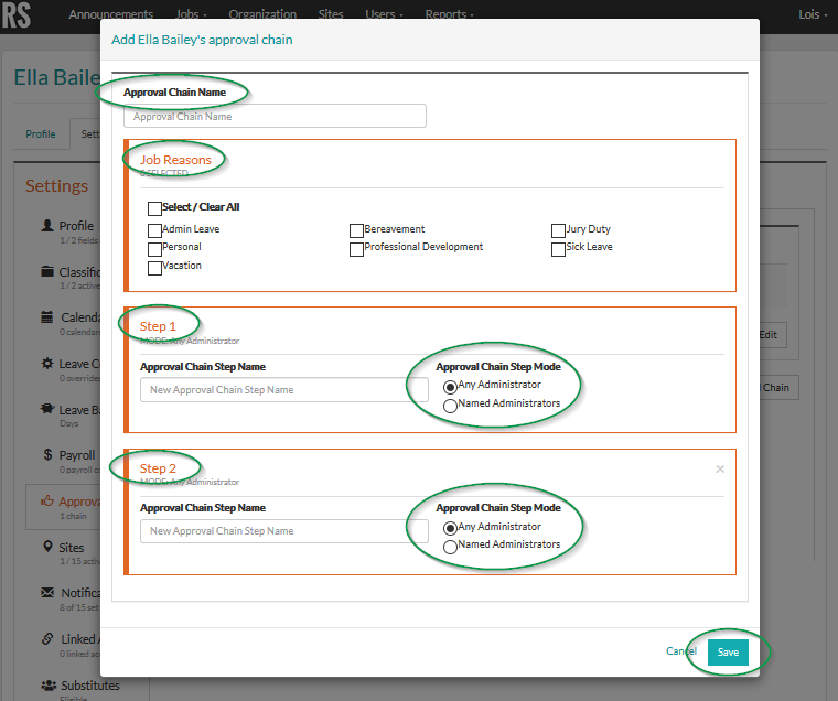 Help - How to create new approval chains for a single employee