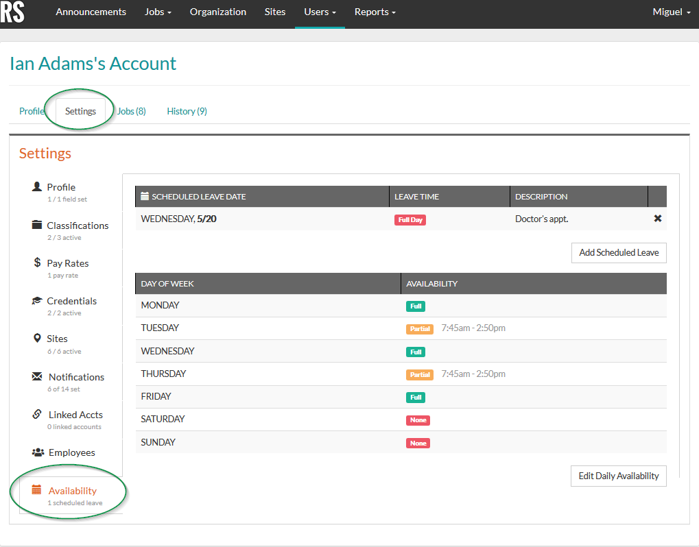 Help How to edit substitute scheduled leave / daily availability