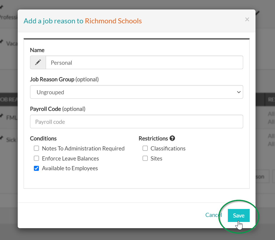 Help - How to create a new absence reason