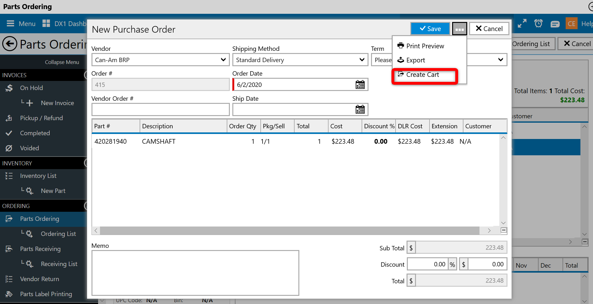 Parts Ordering BRP DX1