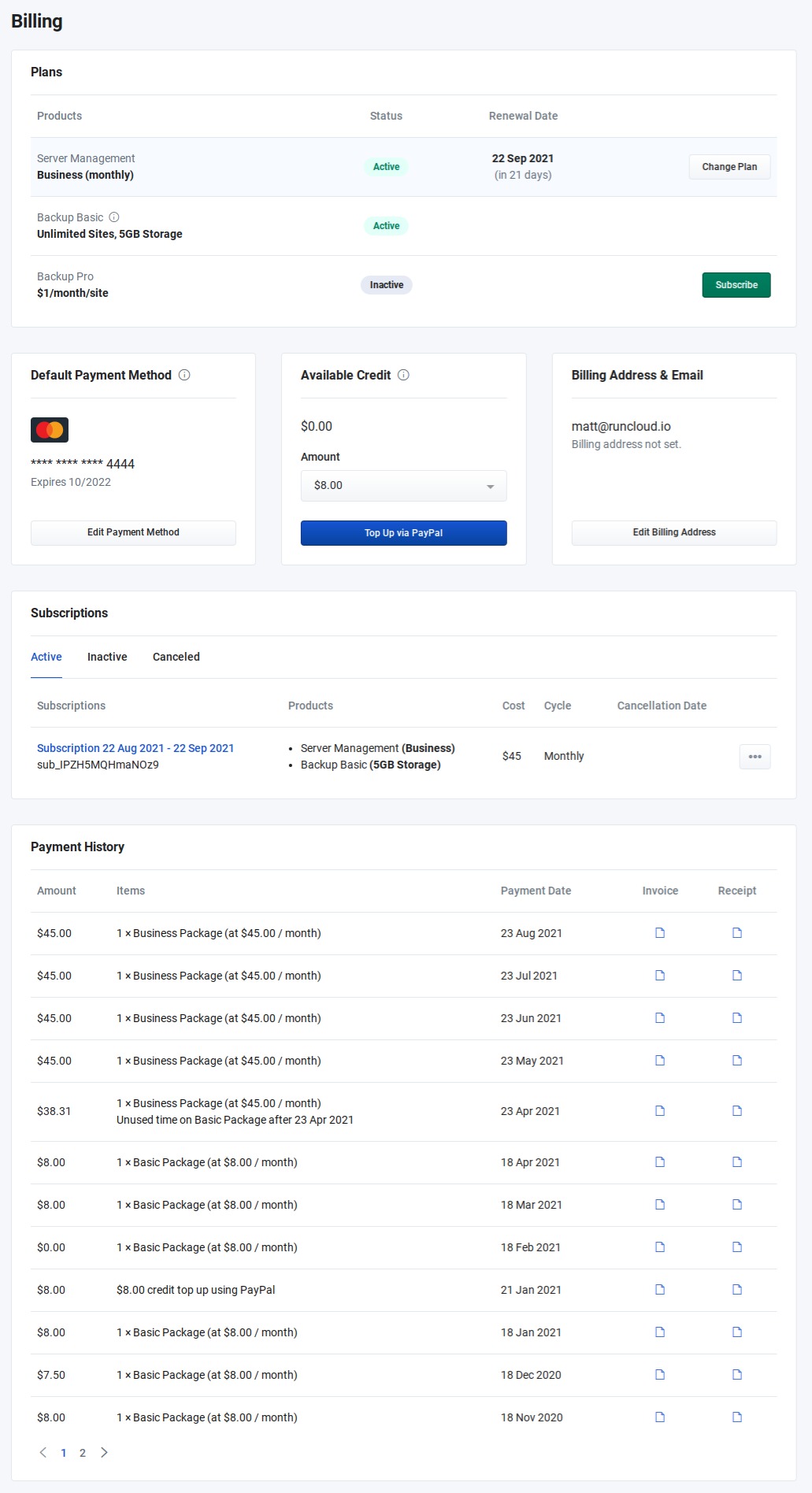 Can I use multiple payment methods? RunCloud