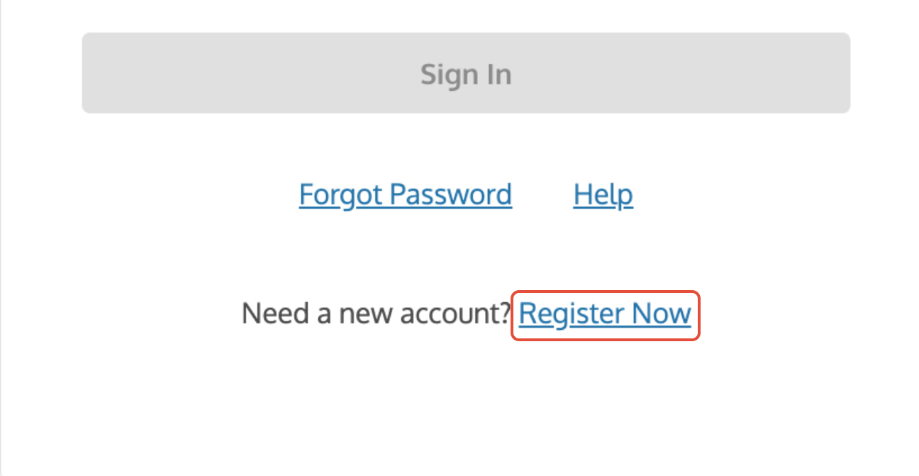 Symphony login page showing the Register Now link highlighted.