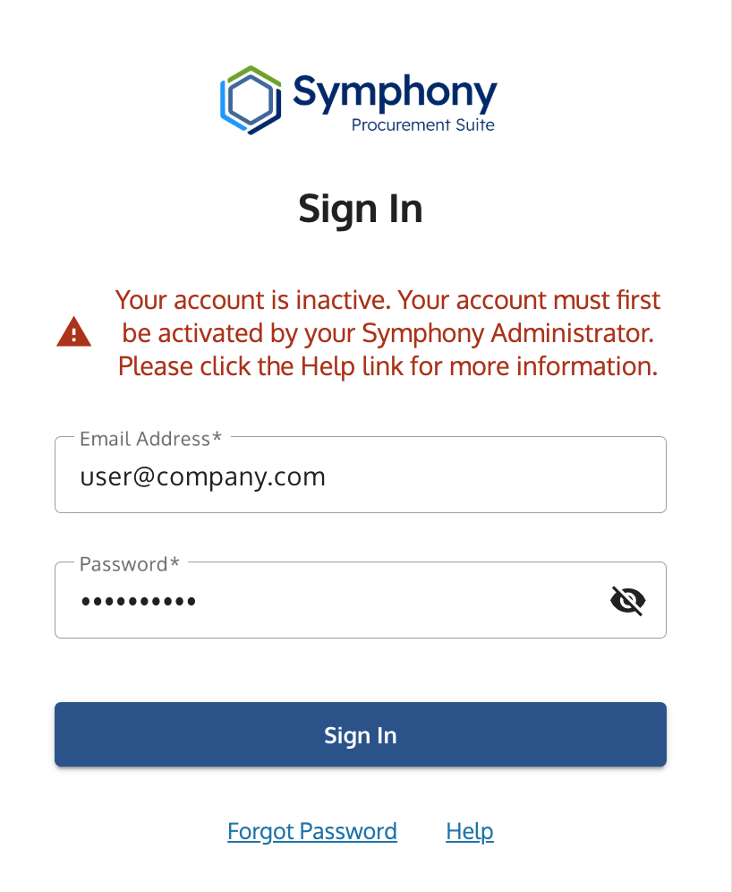 Screen displaying the 'Account Inactive' status message.
