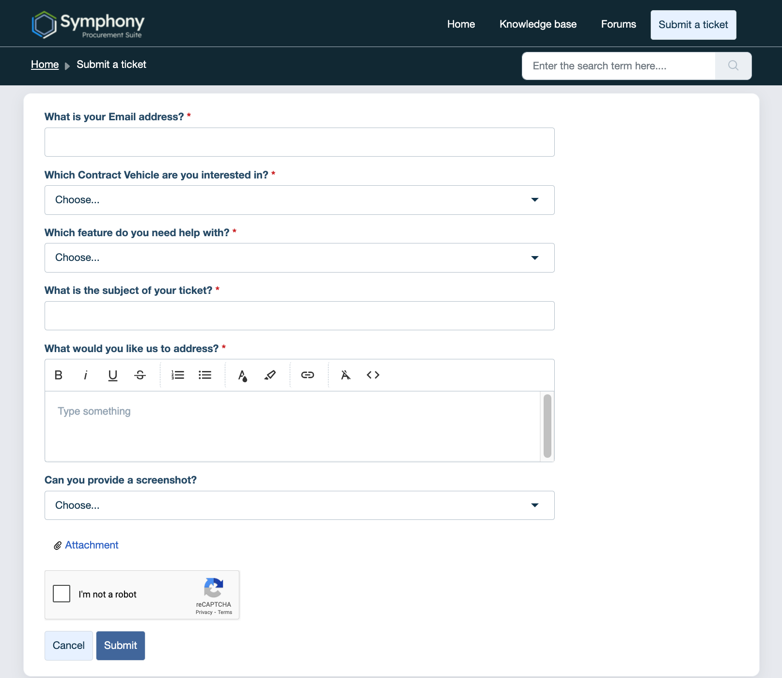 Ticket submission form showing fields for contact information and issue description.