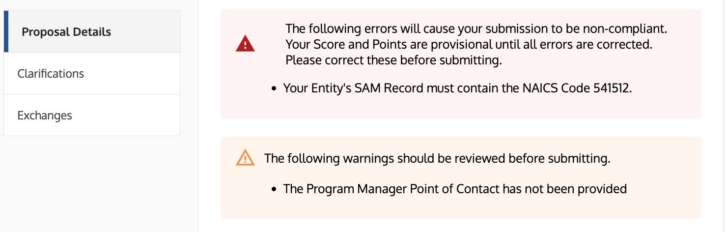 ​Submission Details screen showing the color-coded messages.