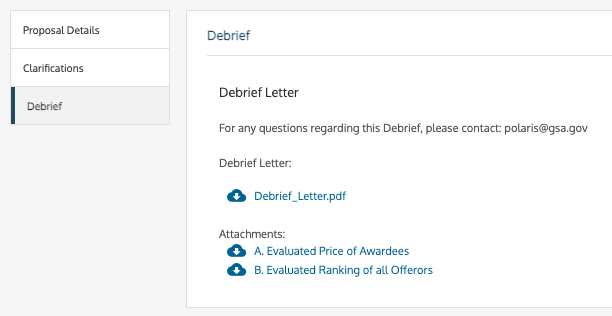 Debrief tab showing the Download Debrief Letter button.