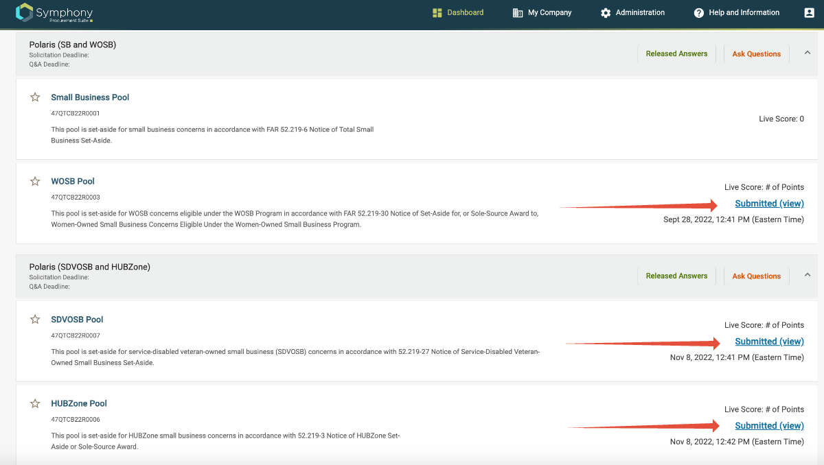 Submission Details screen showing the status as 'Submitted’.