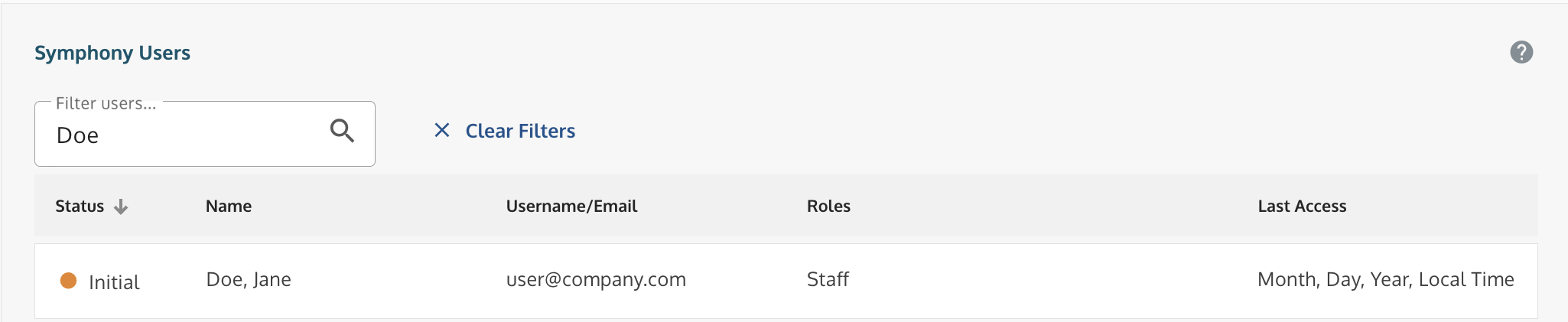 Administration screen showing user list.