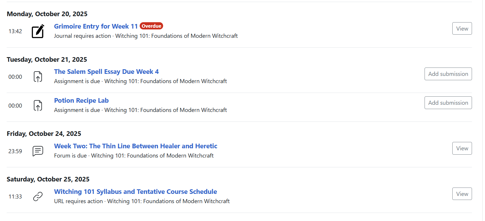 a student dashboard with the assignment reminders worded as "should be completed" and a list of which assignments are due