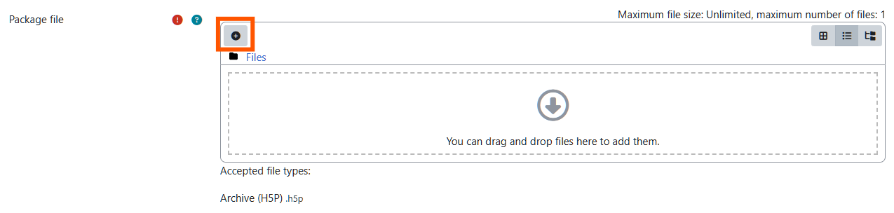 screenshot of the "Add" button on the H5P activity settings page, when adding a new H5P activity