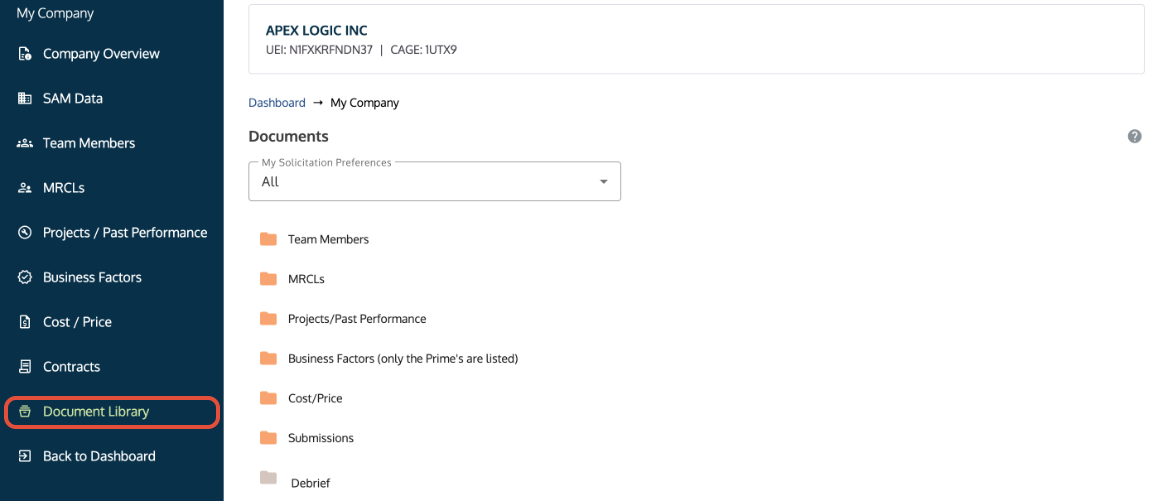 The Document Library showing a list of folders.