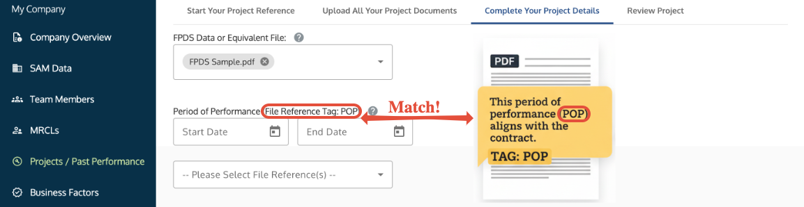 How to match the 'POP' tag in a PDF comment with the Period of Performance field in Symphony.